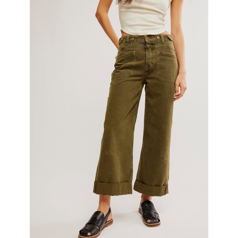 Free People Olive Wide Leg Jeans